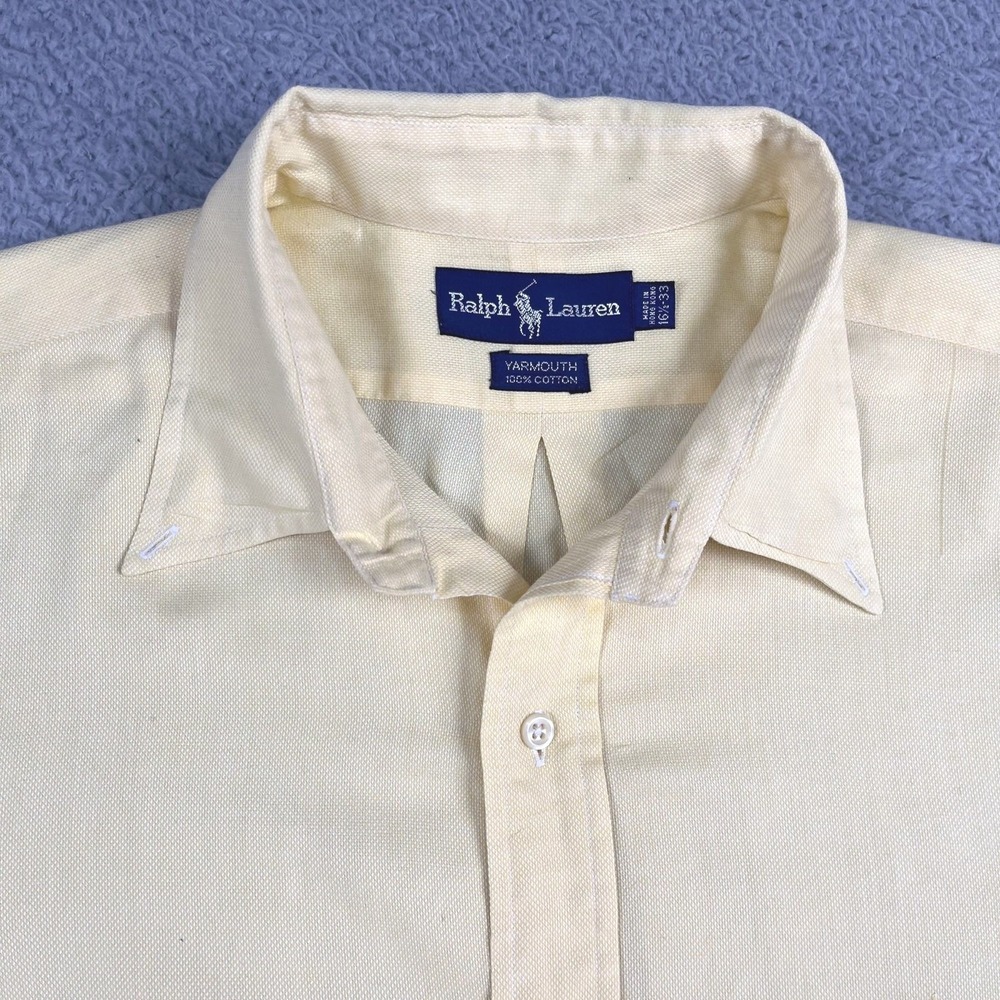 VTG Ralph Lauren Dress Shirt Mens Yarmouth Butter Yellow Sz 16.5 33